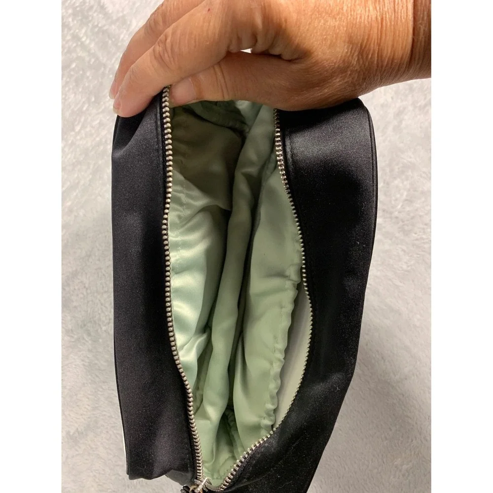 Prada Parfums Makeup Bag Small Mint Green Satin Enameled Logo Plate